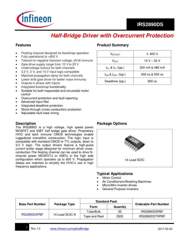 IRS2890DSTRPBF, Gate Drivers LEVEL SHIFT JUNCTION ISO - Переключатели распределения питания, драйверы нагрузки файл 1