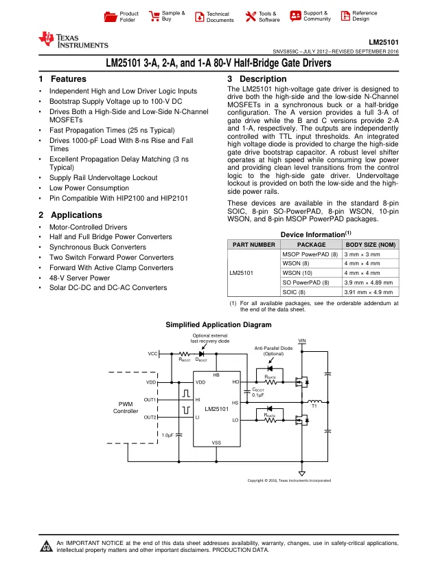 LM25101BMA/NOPB, Gate Drivers MOSFET DRVRS OTHER I Cs - Переключатели распределения питания, драйверы нагрузки файл 1