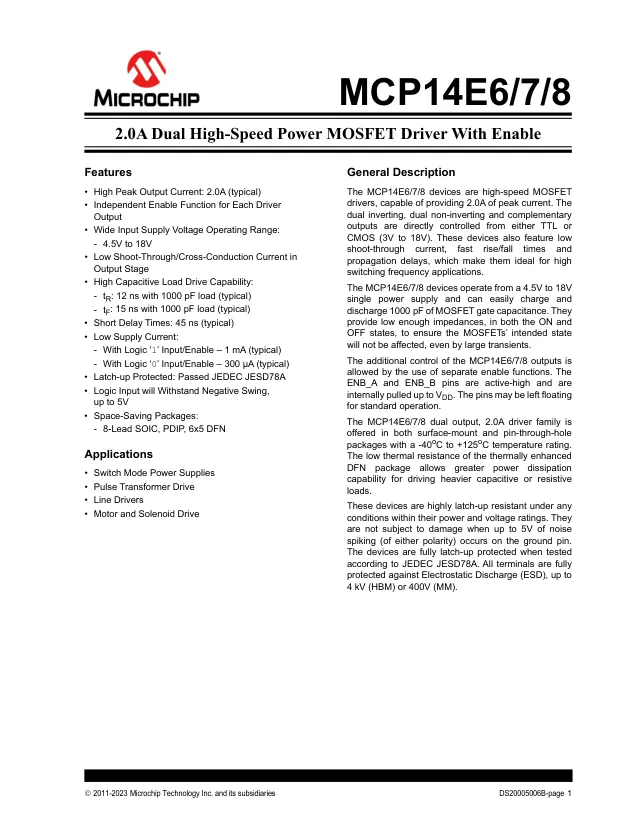 MCP14E6-E/P, Gate Drivers 3A MOSFET Driver - Переключатели распределения питания, драйверы нагрузки файл 1