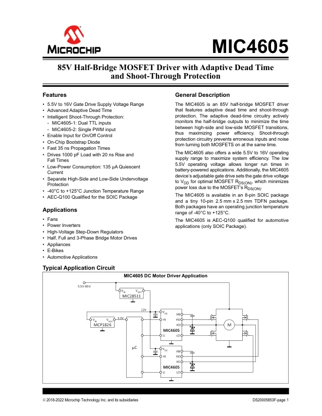 MIC4605-2YMT-TR, Driver 1A 2-OUT High Side/Low Side Half Brdg Non-Inv 10-Pin TDFN EP T/R - Переключатели распределения питания, драйверы нагрузки файл 1