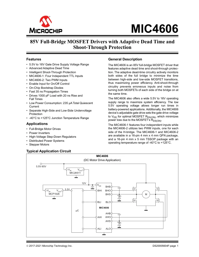 MIC4606-2YTS-TR, Gate Drivers 85V Full Bridge FET Driver - Переключатели распределения питания, драйверы нагрузки файл 1