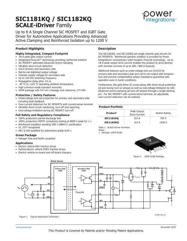 SIC1182KQ, Gate Drivers 8A 1200V AEC Q100 150KhZ 6.5v 188mW - Переключатели распределения питания, драйверы нагрузки файл 1
