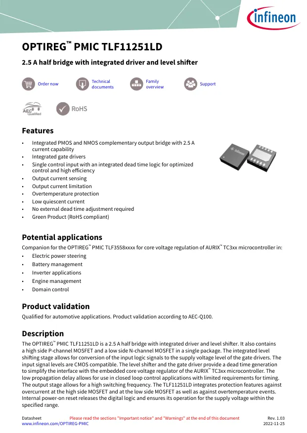 TLF11251LDXUMA1, Gate Drivers OPTIREG LINEAR - Переключатели распределения питания, драйверы нагрузки файл 1