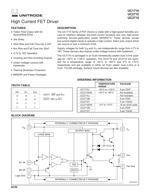 UC2710N, Gate Drivers Comp High Current - Переключатели распределения питания, драйверы нагрузки файл 1