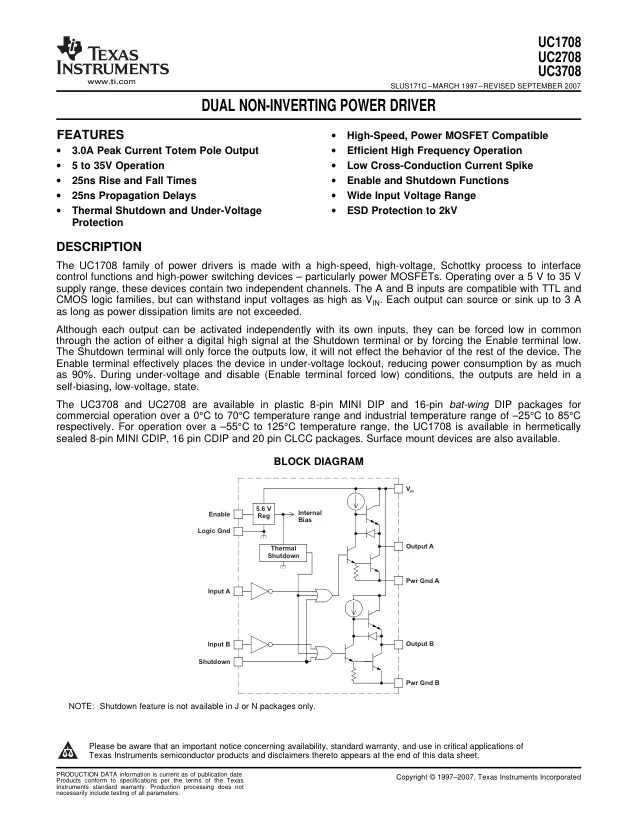 UC3708DWG4, Gate Drivers Non-Inv High Speed P ower Driver ALT 595 ALT 595-UC3708DW - Переключатели распределения питания, драйверы нагрузки файл 1