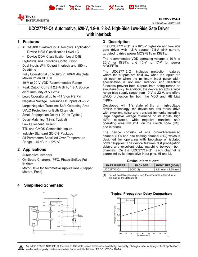 UCC27712QDQ1, Gate Drivers Autom620-V 1.8A 2.8A HighSiLowSiGateDriv A 595-UCC27712QDRQ1 - Переключатели распределения питания, драйверы нагрузки файл 1
