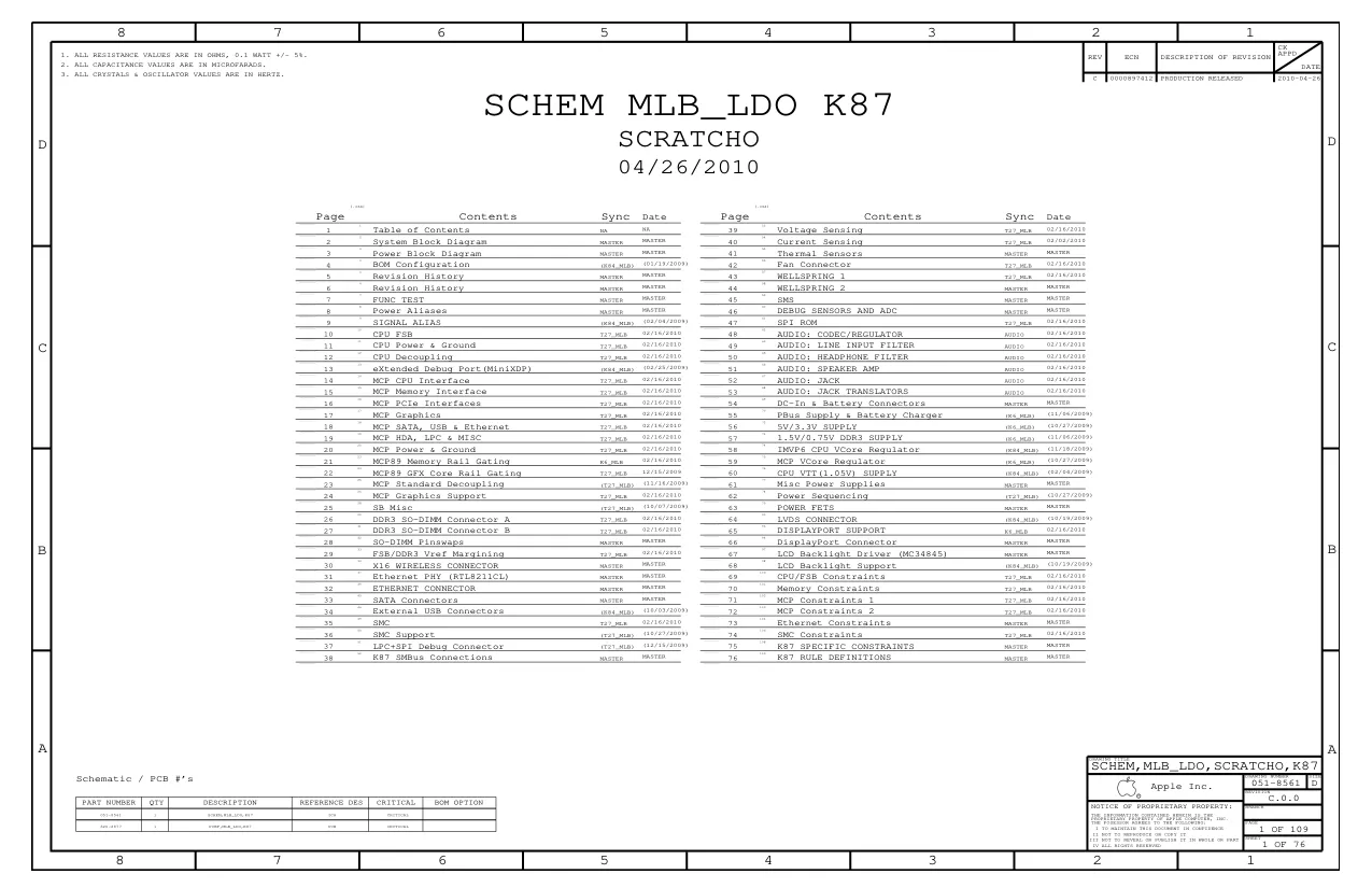 Схемы - Ноутбук Apple Inc. MacBook 13'' Unibody (A1342)