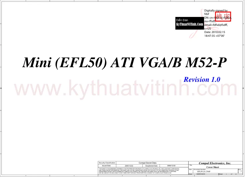 Схема - Материнская плата Compal Electronics, Inc. LS-2766P (EFL50)