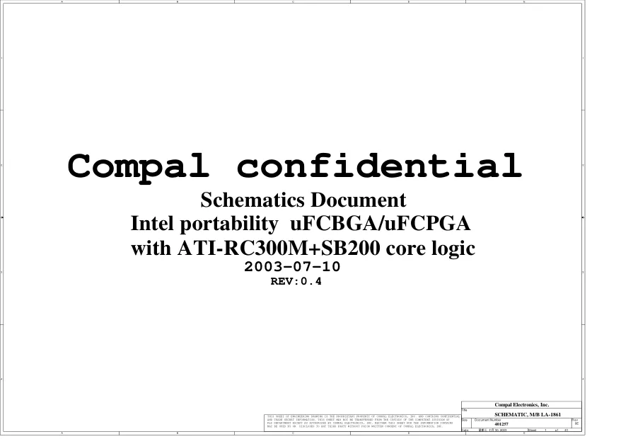 Схема - Материнская плата Compal Electronics, Inc. LA-1861