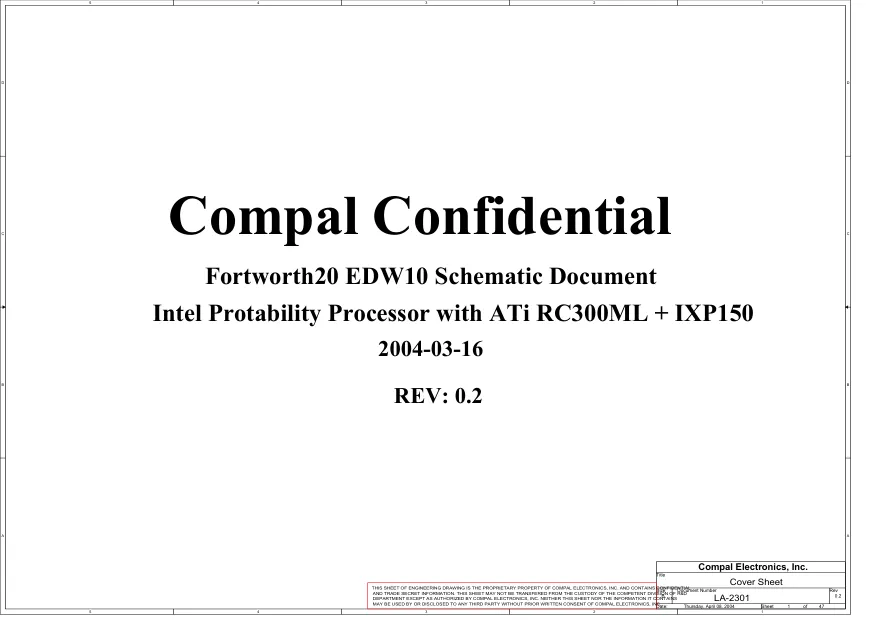 Схема - Материнская плата Compal Electronics, Inc. LA-2301 (Fortworth 20)