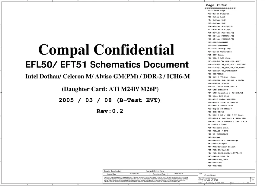 Схемы - Материнская плата Compal Electronics, Inc. LA-2761P (EFL50/EFT51)