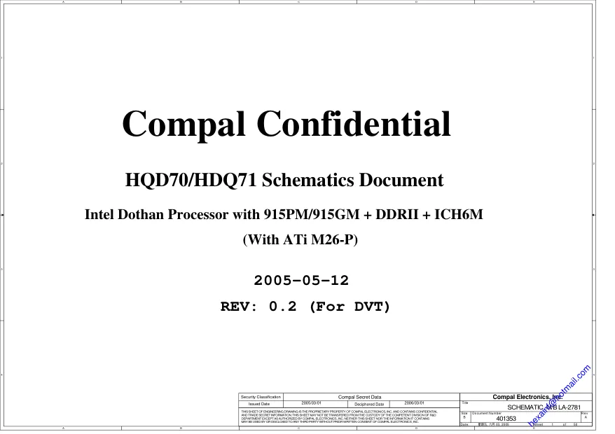 Схемы - Материнская плата Compal Electronics, Inc. LA-2781P (HQD70/HDQ71)