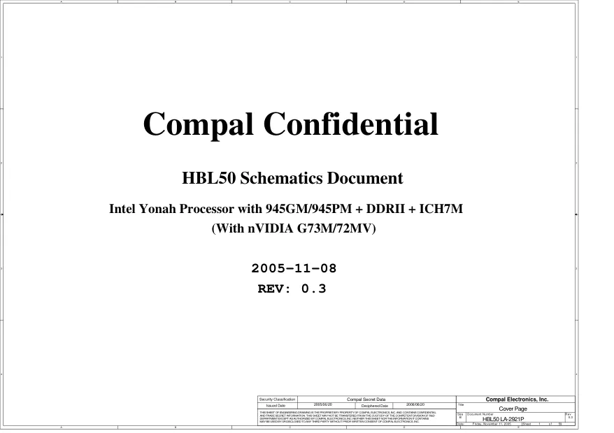 Схемы - Материнская плата Compal Electronics, Inc. LA-2921 HBL50 (REV: 0.3)