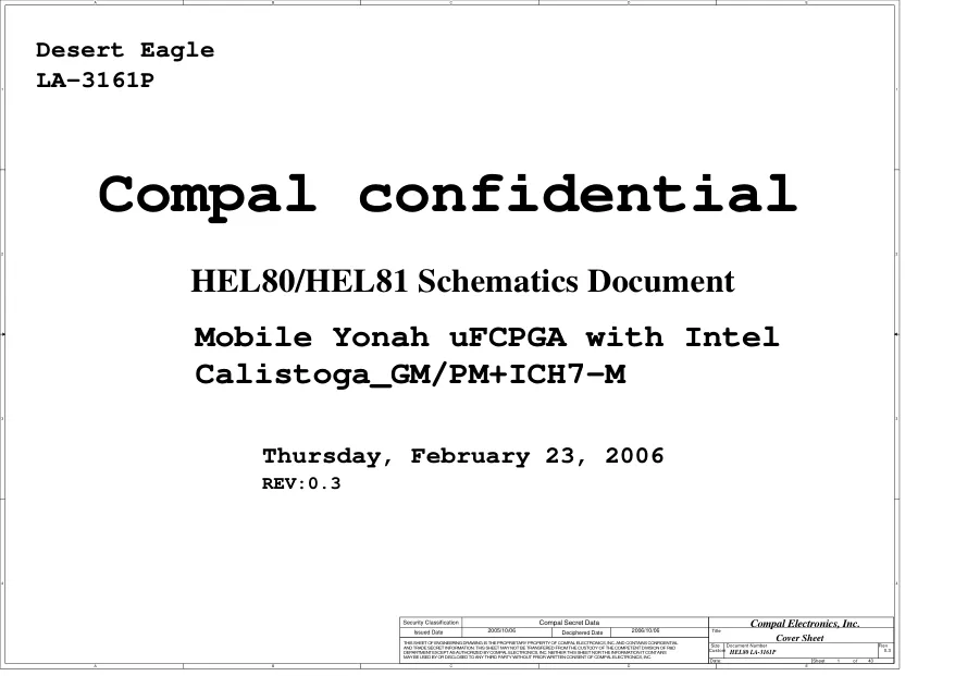 Схема - Материнская плата Compal Electronics, Inc. LA-3161P (HEL80/HEL81)