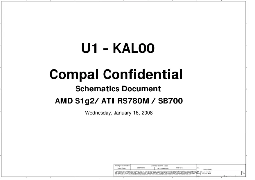 Схема - Материнская плата Compal Electronics, Inc. LA-4381P (KAL00)