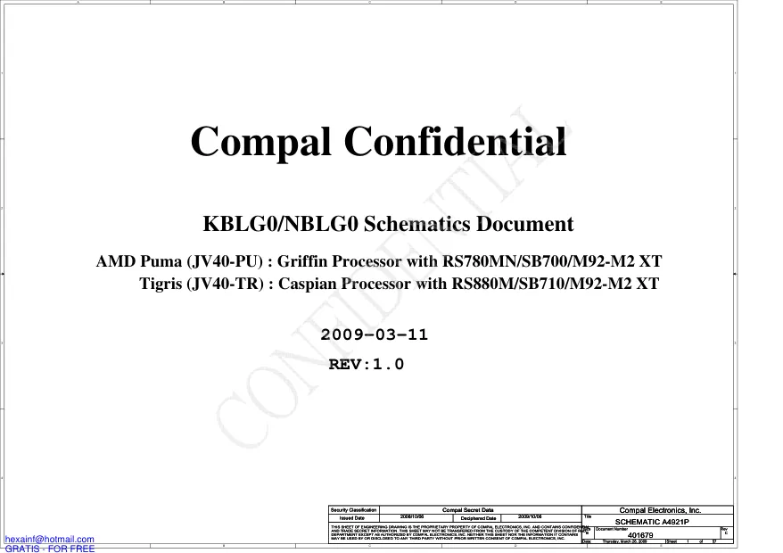 Схемы - Материнская плата Compal Electronics, Inc. LA-4921P (KBLG0/NBLG0)