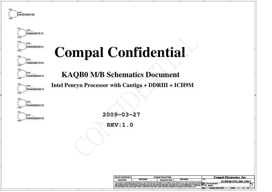 Схемы - Материнская плата Compal Electronics, Inc. LA-5011P (KAQB0)