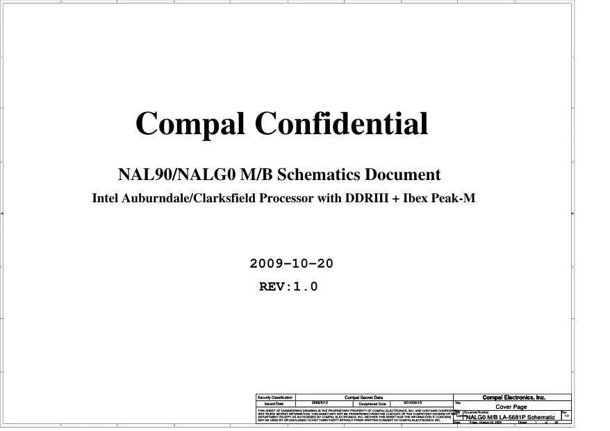 Схемы - Материнская плата Compal Electronics, Inc. LA-5681P (NAL90/NALG0)