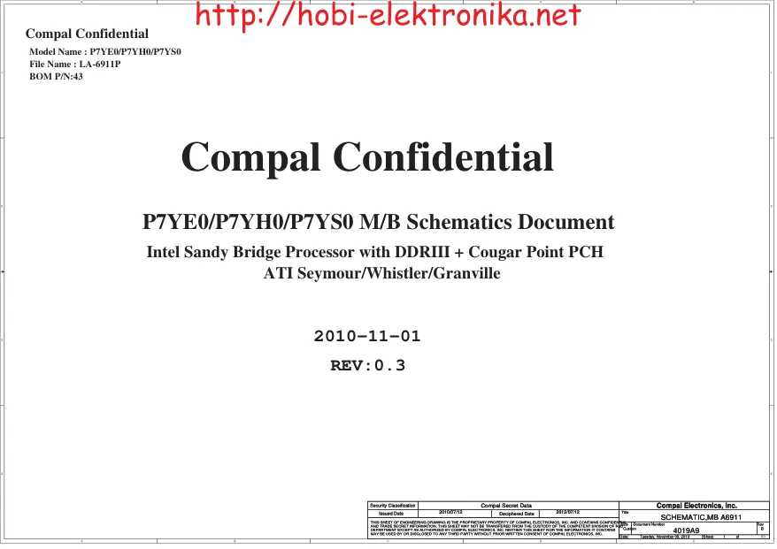 Схема - Материнская плата Compal Electronics, Inc. LA-6911P (P7YE0/P7YH0/P7YS0)
