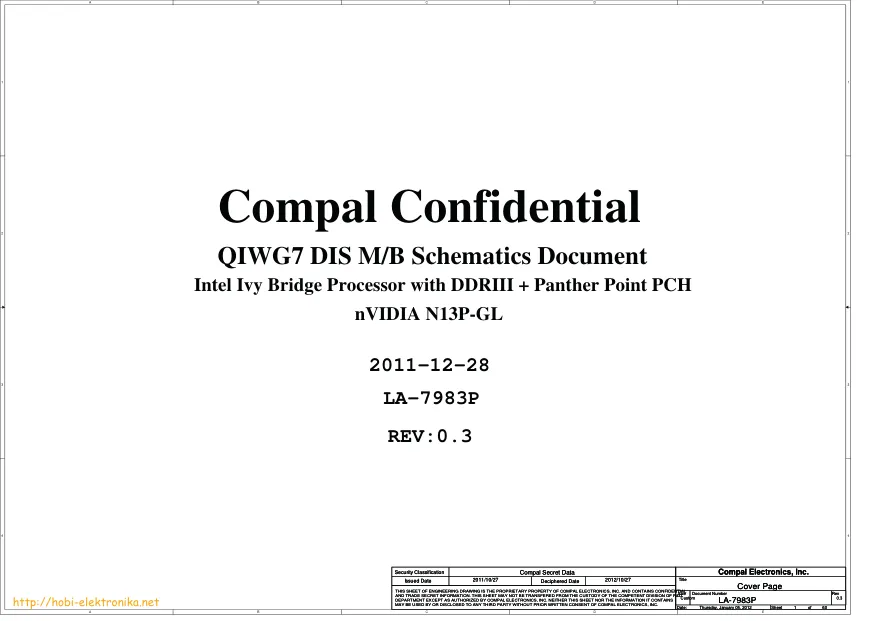 Схема - Материнская плата Compal Electronics, Inc. LA-7983P (QIWG7 DIS)