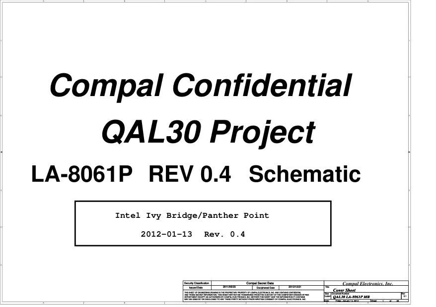 Схема - Материнская плата Compal Electronics, Inc. LA-8061P (QAL30)