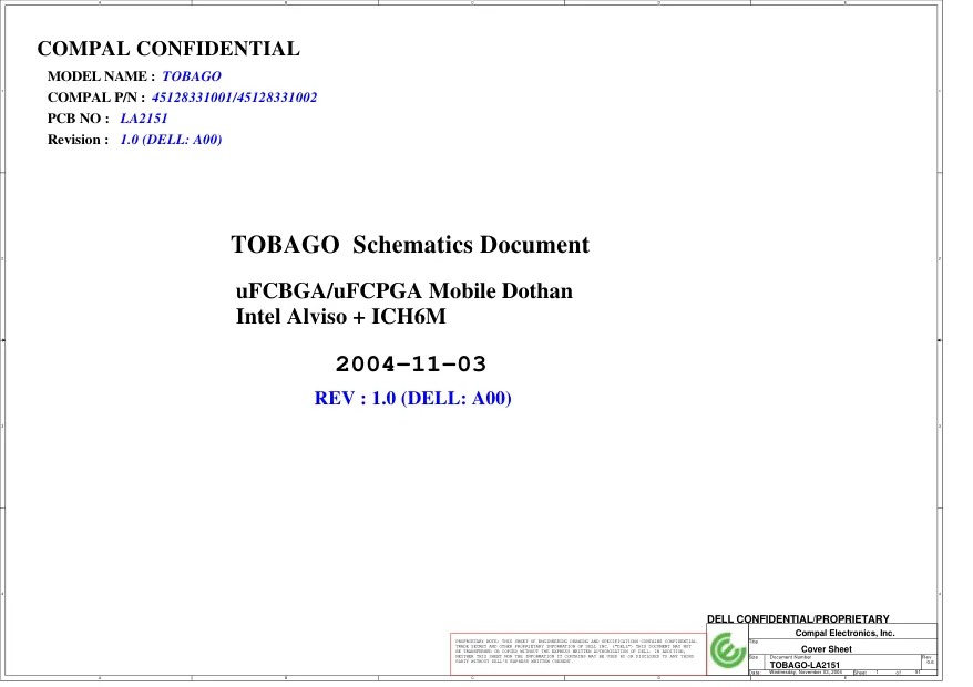Схема - Материнская плата Compal Electronics, Inc. LA-2151