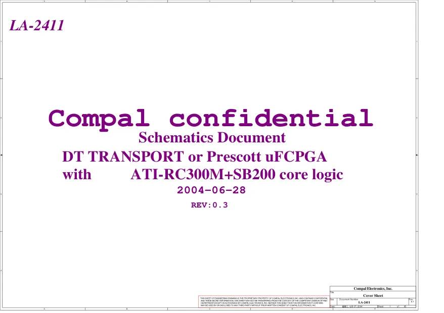 Схема - Материнская плата Compal Electronics, Inc. LA-2411