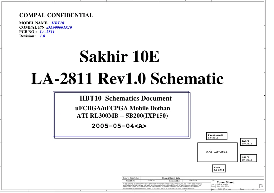 Схема - Материнская плата Compal Electronics, Inc. LA-2811 (HBT10)