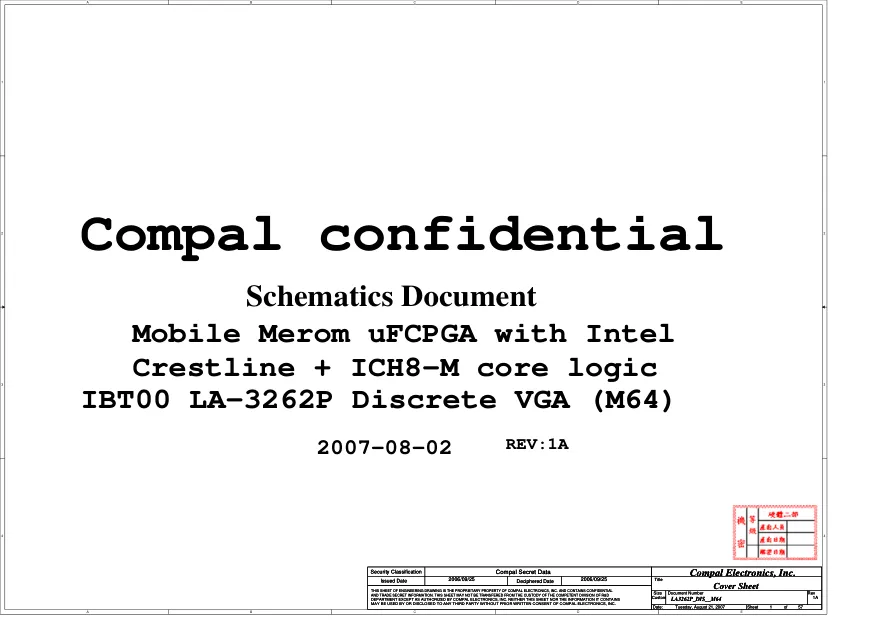 Схема - Материнская плата Compal Electronics, Inc. LA-3262P