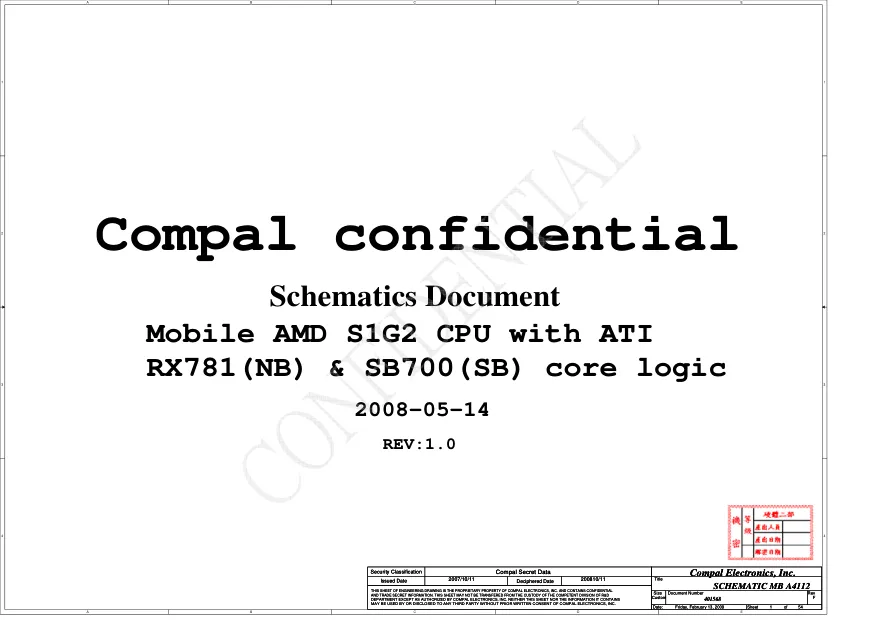 Схема - Материнская плата Compal Electronics, Inc. LA-4112P