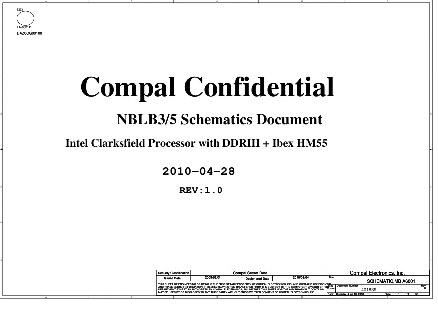 Схема - Материнская плата Compal Electronics, Inc. LA-6001P