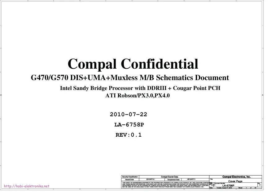 Схема - Материнская плата Compal Electronics, Inc. LA-6758P