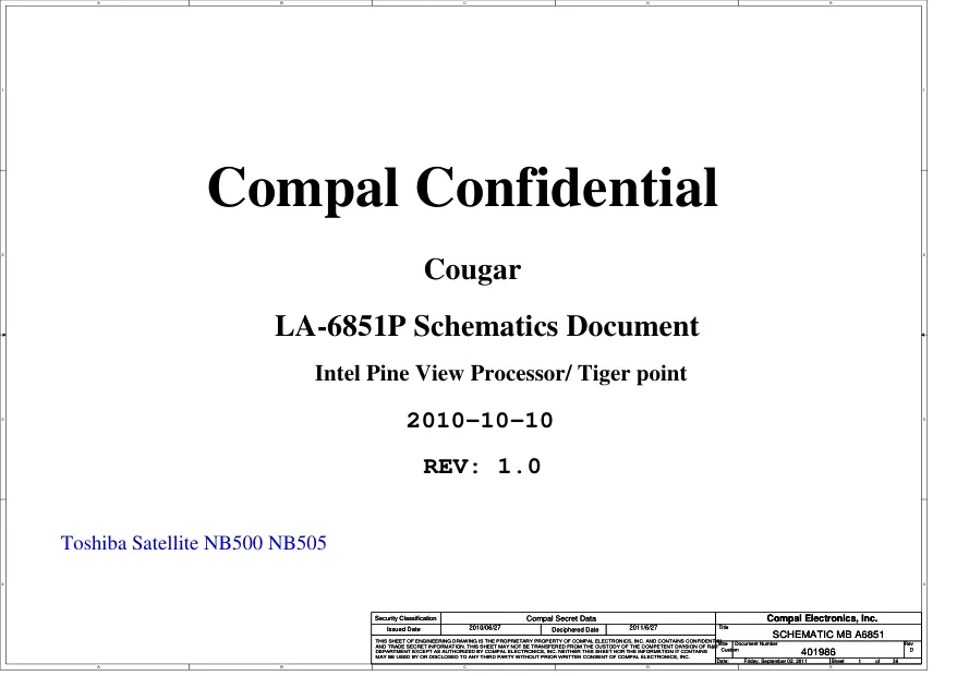 Схема - Материнская плата Compal Electronics, Inc. LA-6851P