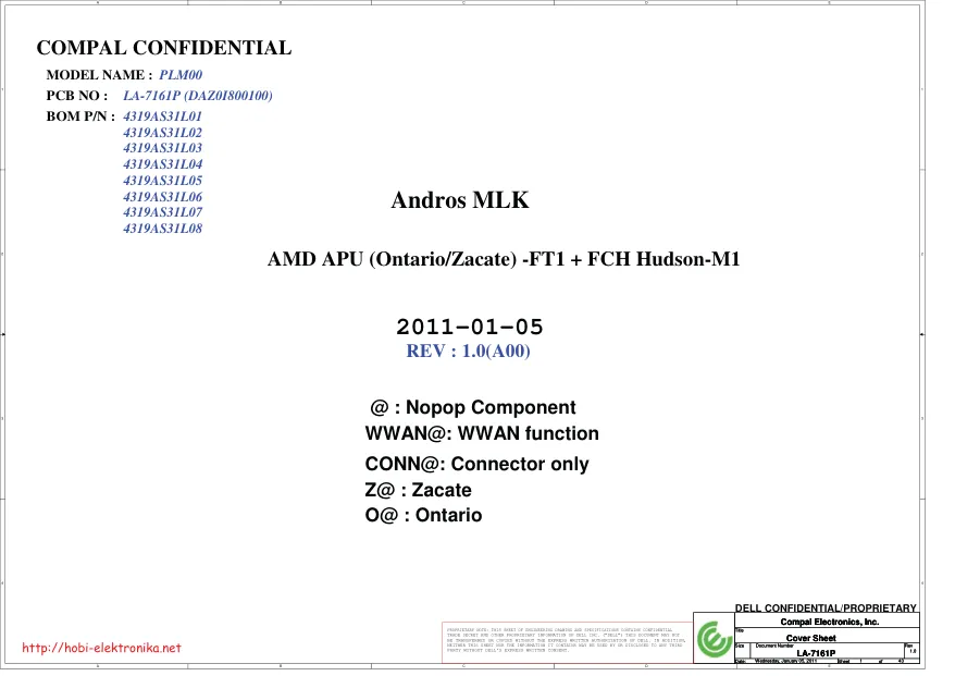 Схема - Материнская плата Compal Electronics, Inc. LA-7161P