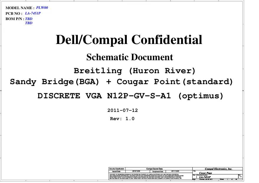 Схема - Материнская плата Compal Electronics, Inc. LA-7451P