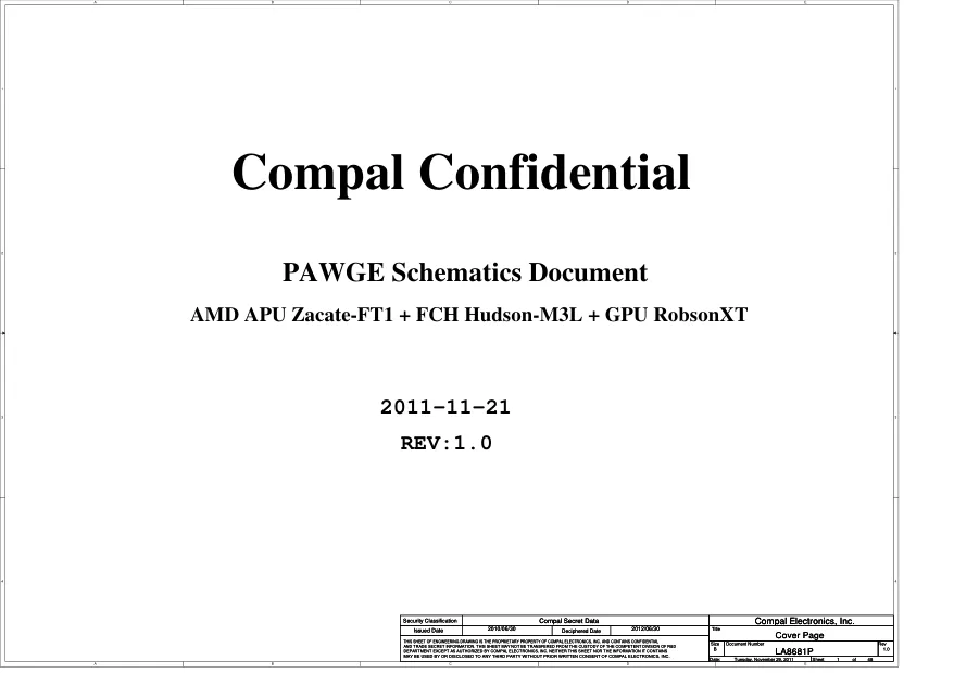 Схема - Материнская плата Compal Electronics, Inc. LA-8681P