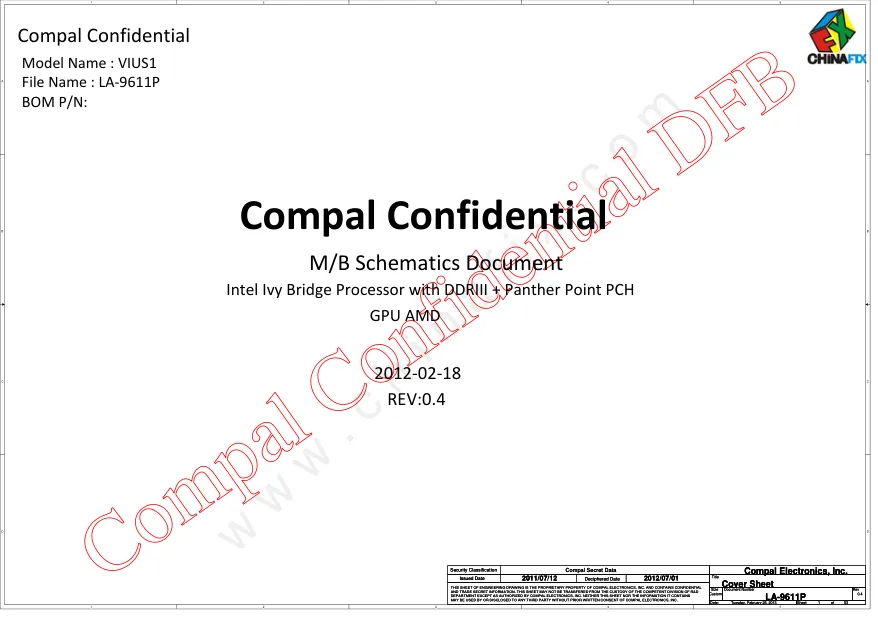 Схема - Материнская плата Compal Electronics, Inc. LA-9611P