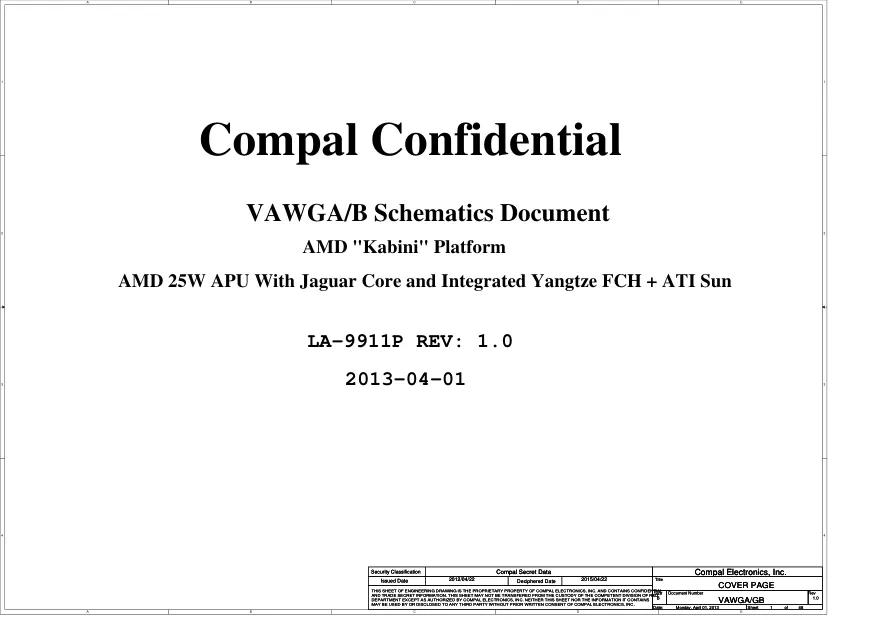 Схема - Материнская плата Compal Electronics, Inc. LA-9911P