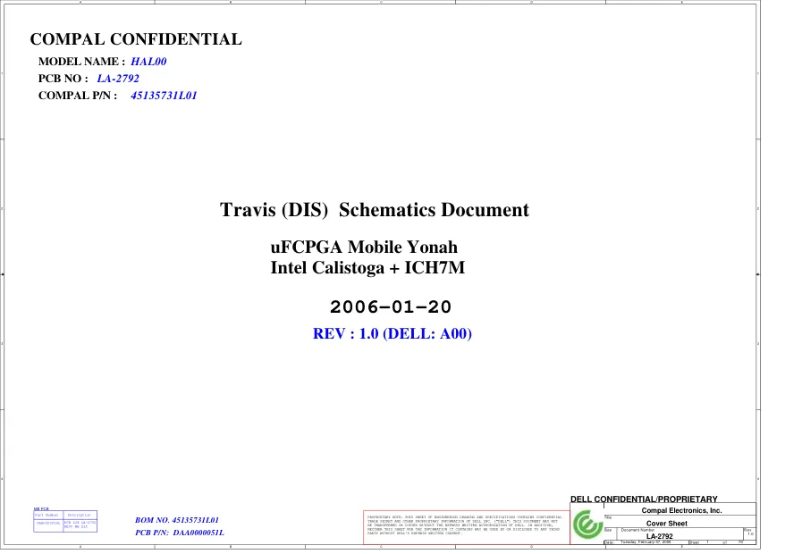 Схема - Материнская плата Dell Inc. D620