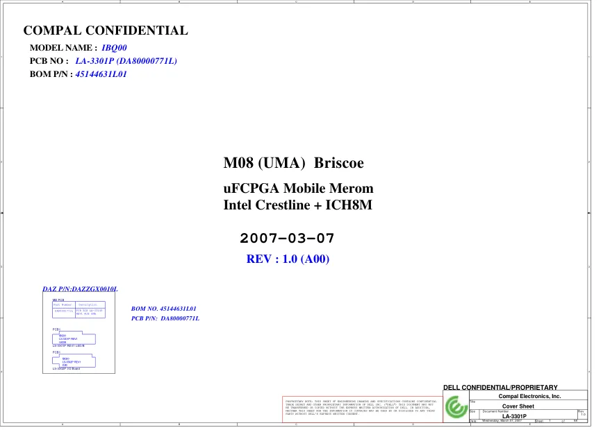 Схема - Материнская плата Dell Inc. D630