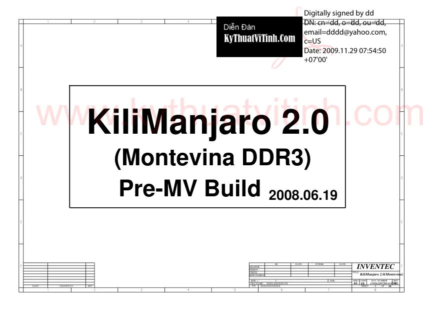 Схема - Материнская плата Inventec Corporation Kilimanjaro 2.0 (Montevina DDR3)