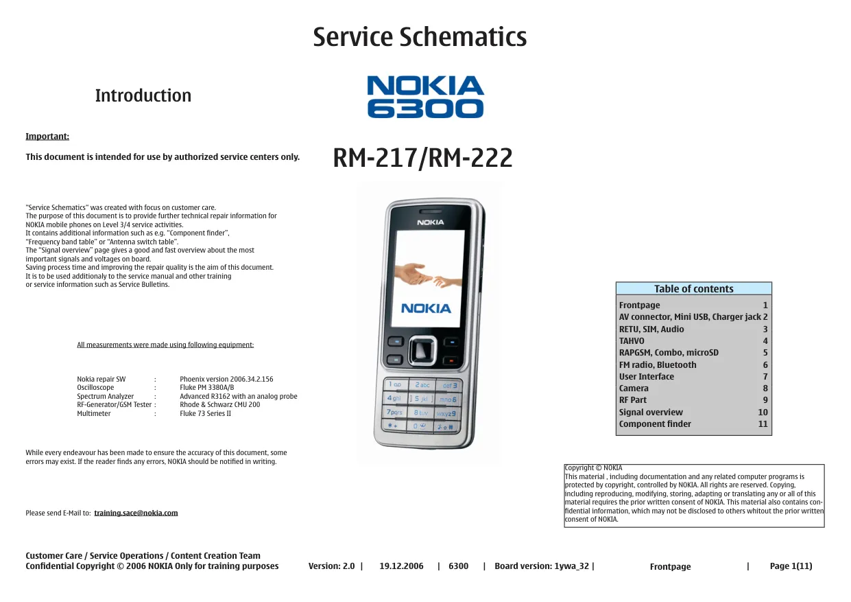 Схемы - Мобильный телефон Nokia Corporation 6300 (RM-217/RM-222)