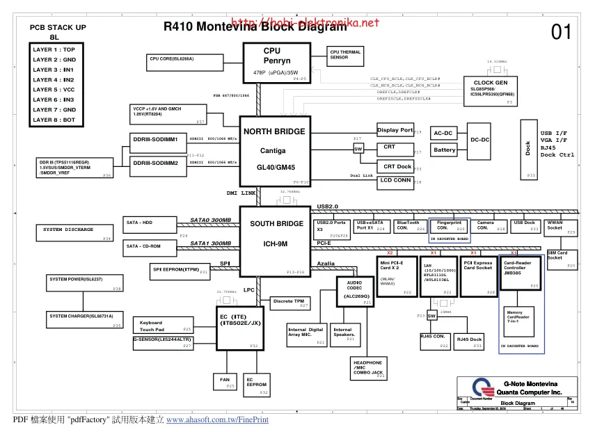 Схема - Материнская плата Quanta Computer Incorporated R440 Montevina
