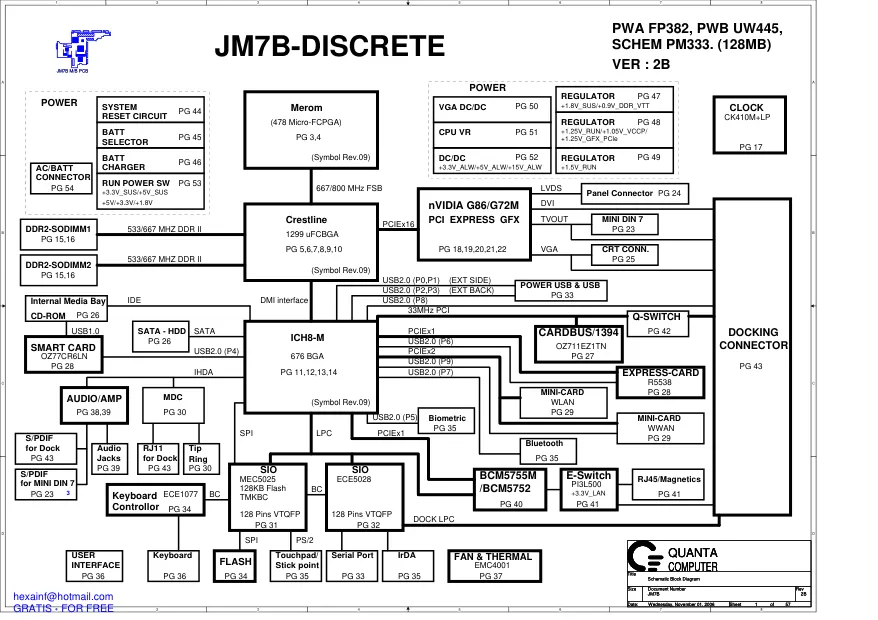 Схема - Материнская плата Quanta Computer Incorporated JM7B-DISCRETE