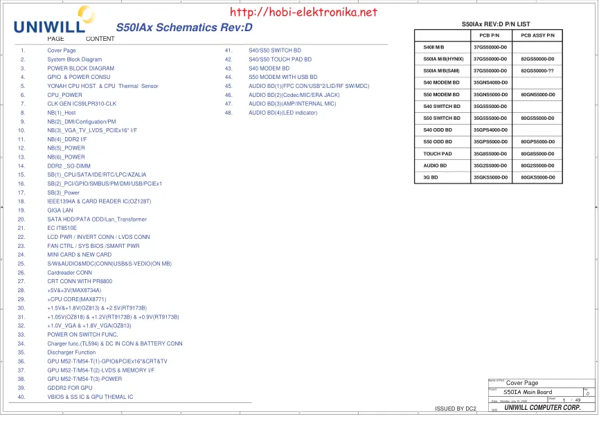 Схема - Материнская плата UNIWILL COMPUTER (SIP) Co.,LTD S50IAx