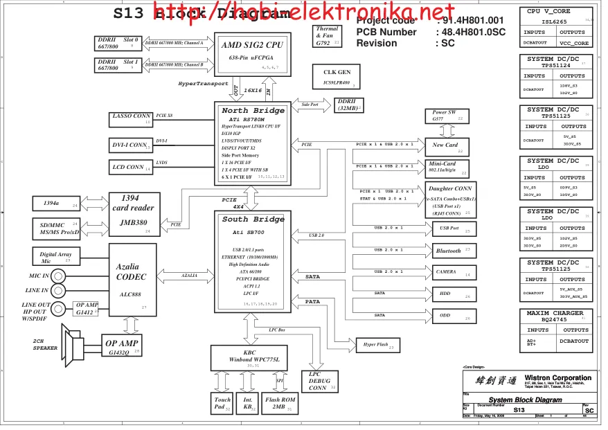 Схема - Материнская плата Wistron Corporation S13